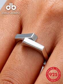 1pc S925 Sterling Silver Modern Geometric Ring, Fashion Jewelry, Intertwined Square Design Finger Ring, Women's Birthday Jewelry Gift - Geometric Ring - View 7