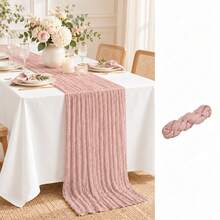 10 Pack Dusty Pink Cheesecloth Table Runner, Boho Rustic Crinkle Gauze Table Runners, Semi Sheer Cheese Cloth Table Decor For Wedding Reception, Bridal Shower, Baby Shower, Birthday Party, Anniversary, Christmas, Farmhouse Dining Table And Home Decor - Grey Pink - View 12