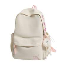 Bow Embroidery School Backpack + Multi Pocket Large Capacity + Teen Girls Daily School Commute + Lightweight Sweet Pastel Blue Bookbag - Multicolor - View 12