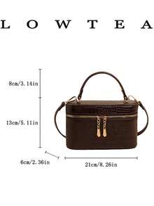 Low Tea 1pc Solid Color PU Fabric Handbag, Women's Fashion Mini Box-Shaped Handbag, Top Single Handle Design, All-Over Stone Texture Pattern, Zipper Closure, Suitable For Travel, Shopping, Dating, Women's Gift, Perfect For Commuting, Outdoor, Travel, Outing - Coffee - View 3