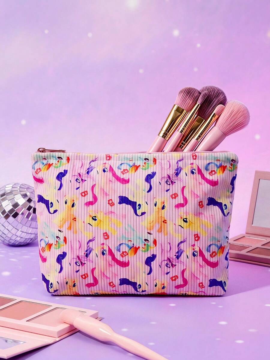 My Little Pony G4 X Joivida حقيبة مكياج بسحاب مطبوعة برسومات كرتونية للحصان الصغير على كامل السطح من قماش الكوردروي لتخزين مستحضرات التجميل للسفر والاستخدام اليومي - حصان - مشاهدة 1