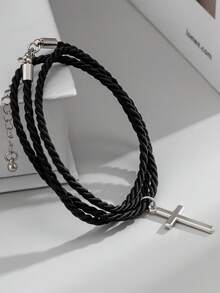 1pc Multi-Layer Braided Minimalist Men's Fashion Personalized Black Bracelet Wristband - Black - View 1