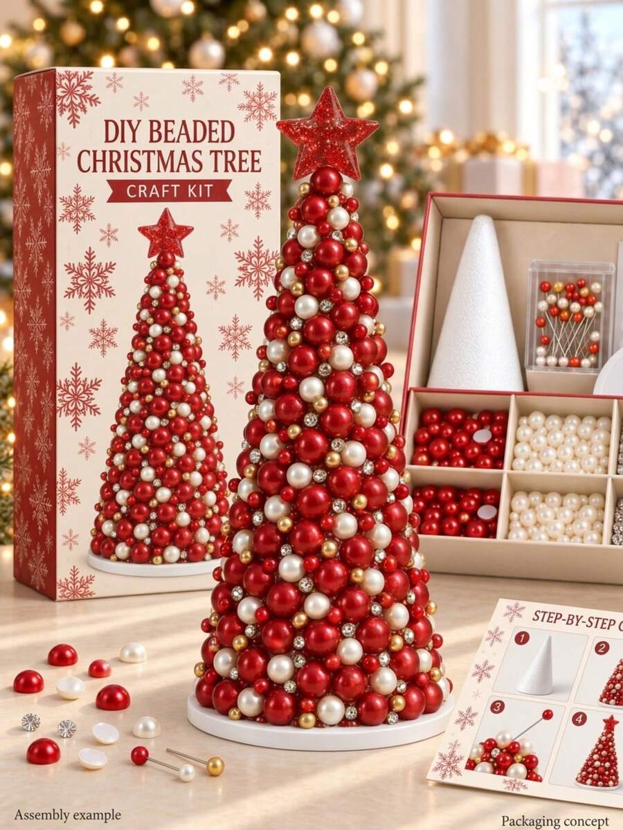1pc DIY Beaded Christmas Tree Craft Kit-A Whimsical, Miniature Tabletop Christmas Tree Featuring Colorful Beads And A Star Topper. Perfect For Holiday Crafting, Christmas Table Centerpieces, Handmade Gifts, Home Decor, And Family Craft Nights. - Multiple Styles - View 1