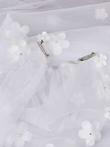 1pc Detachable 3D Floral Pearl Bridal Over Skirt, White Tulle Wedding Cover Skirt, Lawn Wedding And Photo Shoot Accessory - White - View 5