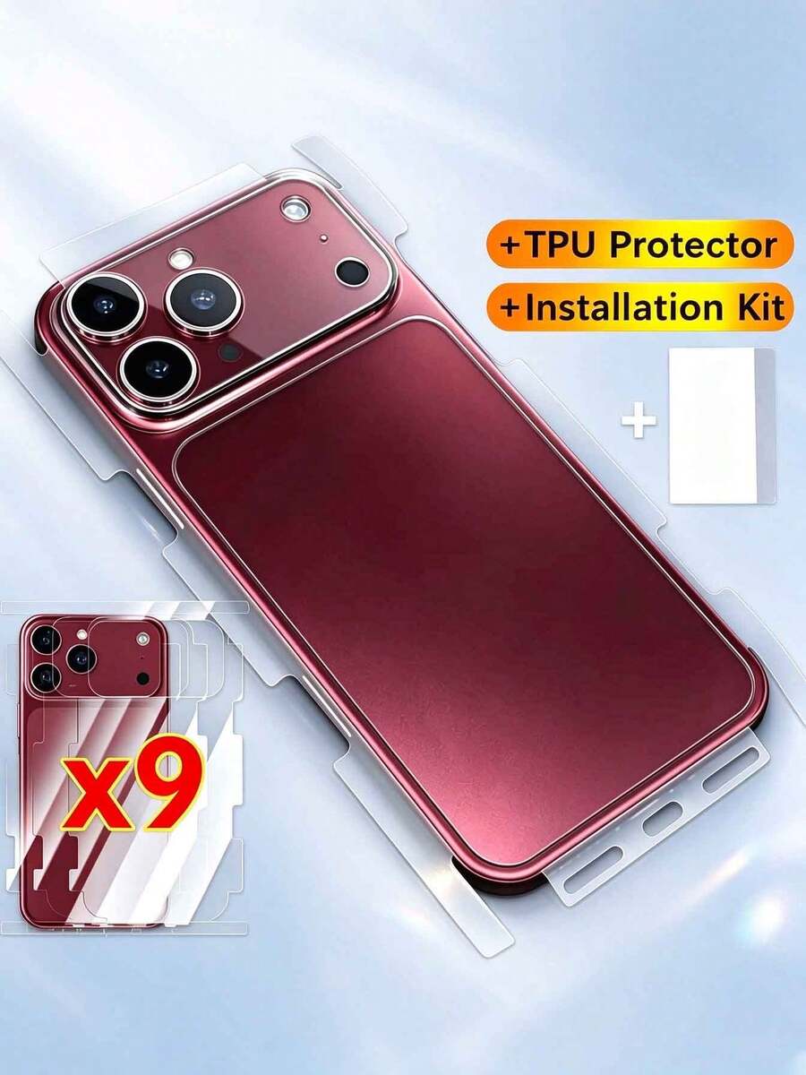 9件組 全包覆式背部水凝膠膜，適用於 iPhone 18 Pro/18 Pro Max/17/17 Pro/17 Air/16/16 Pro Max/16 Pro/15 Plus/15/15 Pro Max/14/14 Pro Max/13/12，背部+側邊膜