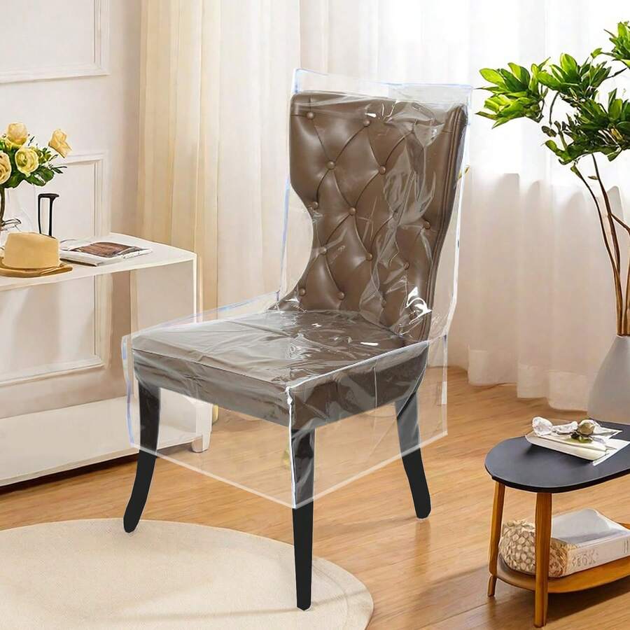 1pc Plastic Dining Chair Cover With Backrest PVC Transparent Chair Cover Waterproof Kitchen Protective Chair Cover, Party Dust Dirt Spill-Proof - Transparent - View 1