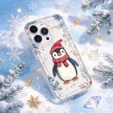 1pc Christmas Cartoon Penguin Transparent Soft Phone Case, Minimalist Winter Pattern Full Coverage Shockproof Shell, Compatible With IPhone 18ProMax 17ProMax 16 15 14 13 12 11 - Multicolor - View 3