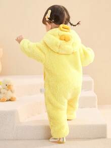 Balabala Baby Coral Fleece Jumpsuit, Long Sleeve Jumpsuit For Infant Fall Winter - Light Yellow - View 3