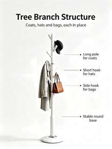Freestanding Coat Rack, Modern Tree Shape Coat Hanger With Multi Hooks, Heavy Duty Round Base, Space Saving Clothes Hat Bag Holder, Suitable For Entryway, Bedroom, Hallway - Multicolor - View 9