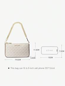 Michael Kors MK Jet Set 中號經典標誌手拿包，時尚金屬鏈條女款單肩包，拉鍊方型手提包錢包，適合購物、旅行與日常穿搭 - 白棕色 - 查看 6