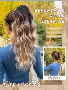 HEYPINK 18 Inch Gradient Brown Water Wave Heat-Resistant Synthetic Fiber Claw Ponytail Hair Extension, Suitable For Women's Party And Daily Wear - Brown Ombre - View 5
