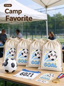 Cartoon Soccer GOAL Drawstring Bag, Fashionable Sports Storage Bag, Portable Outdoor Training Small Cloth Bag, Soccer Theme Gift Bag, Student PE Class Equipment Storage Bag. Fun Q-Version Soccer Print Design, Energetic Style, Drawstring Closure Design For Easy Access, Conveniently Store Shoes, Wristbands, Towels, Small Items - Drawstring Bag - View 2