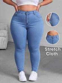 Plus Size High Stretch Women Jeans - Fall Winter Skinny Denim Pants For Curvy Women - Blue - View 1