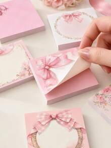 9/2/1/Set Pink Bow Sticky Notes Set, Cute Gift Notepad Stickers Ideal For Student Classroom Learning & Diary Decor Office Desk Accessories,Office Desk Accessories,Office,School Supplies,Teacher Stuff,Classroom - Multi-color - View 3