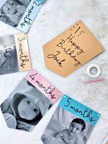 Custom Photo Banner, Personalised 1st Birthday Photo Banner: Baby Monthly Milestone Decoration | Newborn - 12 Months,1 Set Contains 14 Custom Photos,Customizable With Photos And Text; Suitable For Decorating Any Party Or Home & Living Event. - Multicolor - View 4