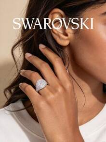 SWAROVSKI Curved Full Pave Crystal Ring, Wide Band Starry Sky Ring, Birthday Gift For Girlfriend - Silver - View 4
