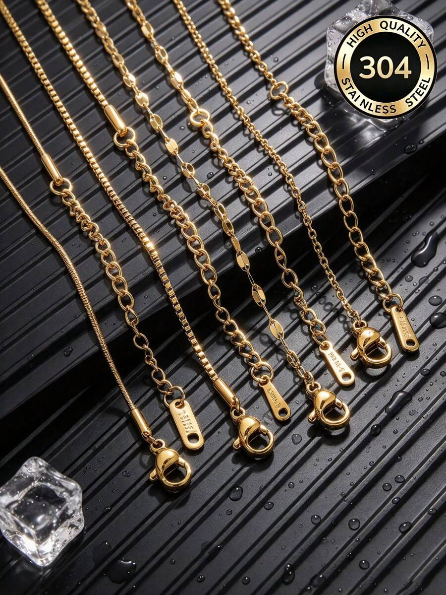 5 Pcs 18K Gold-Plated Stainless Steel Cross, Coiled Snake, And Box-Shaped Necklace Chains For DIY Pendant Jewelry Making Materials - Chain - View 1