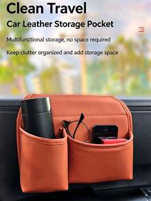 1pc Car Multi-Function Storage Box, Leather Material Car Door Side Storage Bag, Multi-Function Car Cup Holder, Car Storage Bag Water Cup Holder Phone Holder, Phone Mount Beverage Holder Rear Seat Storage Box, Car Interior Accessories, Universal Design Suitable For All Car Models - A - View 3