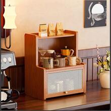 Desktop Storage Cabinet With Rattan‑Pattern Flip Door, Countertop Display Organizer Shelf For Coffee Bar, Kitchen Tabletop Sundries Storage Cabinet - View 4