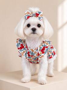 1pc Dog & Cat Mesh Wedding Dress With Bow, Cute Fashionable Elegant Charming Creative Personalized Design Printed Pet Dress - Multicolor - View 6