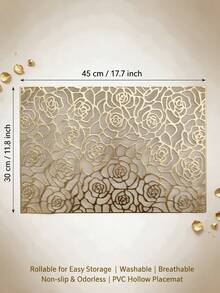 8pcs, Gold Rectangular Hollow PVC Placemats, Washable Table Decor Mats, Non-Slip Odorless Tableware Mats, Breathable Heat Dissipating Western Style Mats, Suitable For Restaurants, Cafes, Homestays, Fit For Holidays, Parties, Gatherings, Birthdays, Weddings, Dinner Parties. - Multicolor - View 3