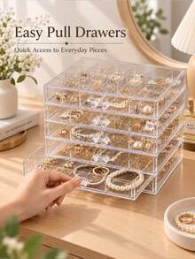 1pc Jewelry Box, Acrylic Jewelry Storage Box, Suitable For Jewelry And Accessories. Drawer Design For Easy Access, Transparent Minimalist Style Perfect As A Gift For Wife Or Daughter On Halloween, Thanksgiving Or Christmas! Back To School Dorm Storage - Multicolor - View 2