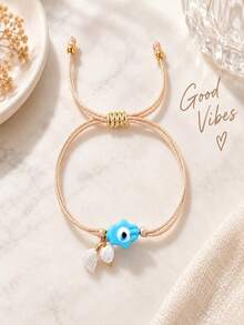 1PC Bohemian Evil Eye Bracelet, Copper Bead Bracelet, Adjustable Bracelet With Tassel, Lucky Protection Gift, Friendship Jewelry - Multicolor - View 3