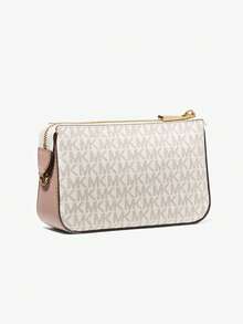 Michael Kors MK Jet Set Medium Signature Logo Flap Bag, Women's Fashion Metal Chain Shoulder Bag, Zipper Square Handbag, Suitable For Shopping, Travel And Daily Wear - White Pink - View 3
