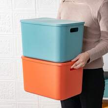 6pcs Storage Box Set, Large Capacity Storage, Dust-Proof Design With Lid, Two Side Handles, Easy To Transport, Stackable To Save Space - View 1
