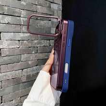 奢華橘色磁吸無線充電支架手機殼，相容 iPhone 18 17 Pro Max Air 16 15 14 13 12 Pro Max Plus，金屬鏡頭鏡頭保護蓋，壓克力背板，防震 HD 透明保護殼 - 櫻桃紅+掛繩 - 查看 4