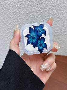Blue Floral Pattern 3pcs Set Data Cable Charger Wave-Shaped Protective Cover Compatible With UK Standard 20W Apple Charger, Transparent Anti-Shatter Cover, Protects Phone, 3-Prong Charger, Cable Protective Cover (Protective Cover Only, Charger And Data Cable For Display Only) - Multicolor - View 5