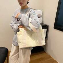 1 Large Capacity Canvas Tote Bag, Multi-Pocket Shoulder Bag, Reusable Shopping Bag, Comfortable Handle, Easy To Carry, Suitable For Daily Use And Gifting, Portable Handbag, Suitable For School, Work, Travel And Shopping - Multicolor - View 13