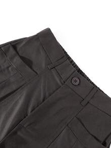 Pantalon long décontracté pour femme en coton sergé diagonal plissé, jambes larges, coupe ample couvrant les hanches, confortable et doux pour la peau, style élégant pour le début de l'automne, les voyages et les vacances - Marron - Voir 2