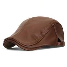1pc Autumn/Winter Reversible American Vintage Style Faux PU Lychee Grain Leather Forward Cap With Fleece Lining, Warm Adjustable Baseball Cap - A - View 5