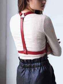 1件女款單層皮革腰帶，龐克時尚收腰可調節腰帶，適合日常通勤、音樂節、電音派對 - 紅色 - 查看 2