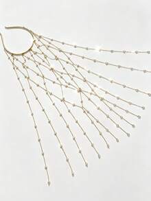 Exquisite Shiny Hollow Mesh Tassel Hair Chain Hair Accessory For Women, Versatile For Banquet, Party, Dance, Autumn - Gold - View 3