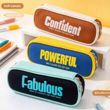 Jianxu American Style Colorblock Letter Canvas Pencil Case, Large Capacity Student Stationery Bag, Minimalist Stationery Storage Pouch - L - View 4