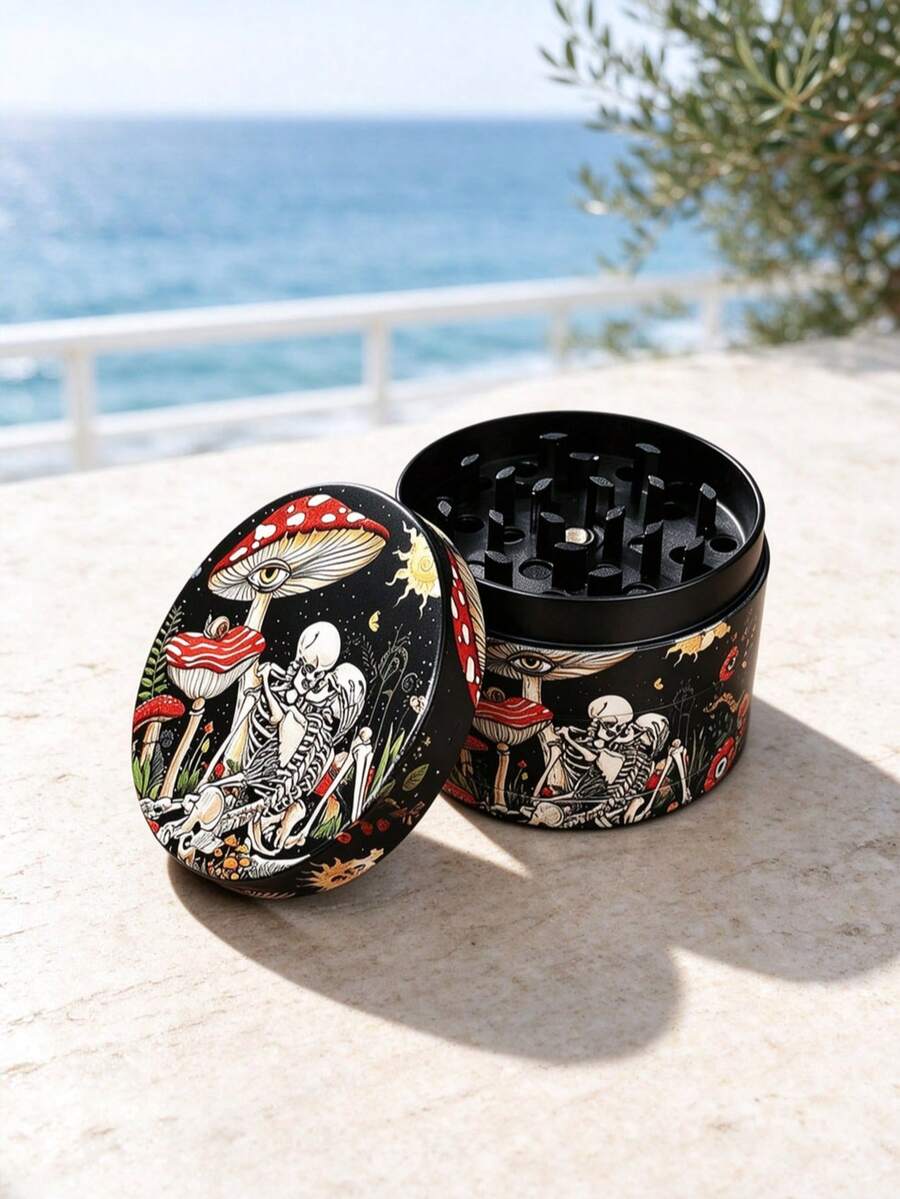 1 Buah Penggiling Herbal 4 Lapis Motif Tengkorak dan Jamur Hutan Misterius, Penggiling Herbal Logam 50MM yang Dapat Dilepas, Alat Penggiling Portabel yang Dipersonalisasi, Aksesoris Merokok - View 1