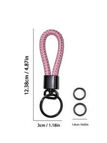 Sakura Pink Braided Leather Keychain, Gun Black Matte Hardware With Rotatable Design, Paired With Dual Spare Key Rings, Durable Anti-Loss High-Quality Texture, Minimalist Versatile, Suitable For Car Keys, Bags, Commuting And Daily Use - Pink Braided Buckle - View 8