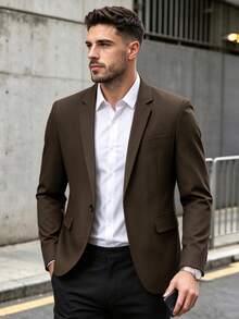 Fashion Minimalist Men's Suit, Casual Versatile Long Sleeve Blazer, Suitable For Business, Social, Wedding, Evening Events And Fashion Occasions - Coffee Brown - View 1