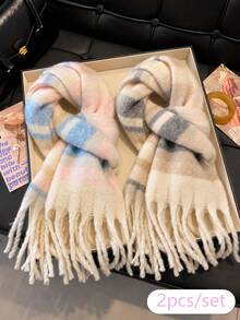 2/1pc Sweet Fashion Maillard Striped Plush Scarf For Kids, Warm Cozy Autumn Winter Neck Wrap For Boys Girls, Daily School Outdoor Travel Holiday Gift - Multicolor - View 6