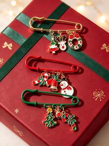 Christmas Reindeer & Christmas Tree Brooch, Candy Cane Safety Pin, Suitable For Sweater Collar, Gift Box Decoration, Holiday Party Outfit & Holiday Accessories - Multicolor - View 3