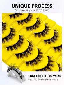 Sibeuna 10 Pairs Fluffy Faux Mink Eyelashes, Thick Curly 3D Natural Styles, Daily Wear Reusable Cat Eye Lashes, Fit For Various Occasions Beginner , Party - Black - View 3