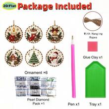 Set Of 6 DIY 5D Pearl Diamond Art Christmas Tree Ornaments, Round Shape Rhinestone Hanging Decorations, Snowman, Xmas Tree, House, Bell, Stocking, Candle Patterns, Holiday Handcraft Supplies For Christmas Decor & Gifts - Sets - View 4