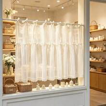 1pc Striped Half Curtain Cabinet Lace Strap Kitchen Cover Curtain No Punching Coffee Machine Door Curtain - Multicolor - View 1