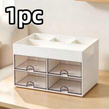 1pc Desktop Storage Box With Drawer, Makeup Organizer For Vanity, Desktop Organizer, Suitable For Desktop Storage - View 11