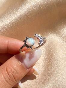 1pc Sun & Moon Glowing Ring, Multiple Sizes Available, Suitable For Women, Ideal Date Gift Or Exquisite Jewelry - Silver - View 1