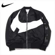 Nike Men's Comfortable Stand-Up Collar Double-Sided Wear Bomber Jacket Baseball Jacket Cotton Coat - Black and White - View 9