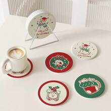 Christmas Heat-Resistant Hard Silicone Round Coffee Cup Coaster, Absorbent Desk Mat For Office And Home - Multicolor - View 3