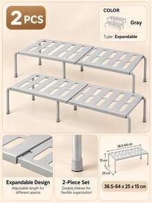 1/2PCS Kitchen Cabinet Shelf Organizer, PP Plastic Countertop Storage Rack, Fixed Or Expandable Options, White Grey Space Saving Stackable Shelf Riser For Pantry, Bathroom & Closet, Thanksgiving Kitchen Organization, Holiday Home Essentials - Multicolor - View 9